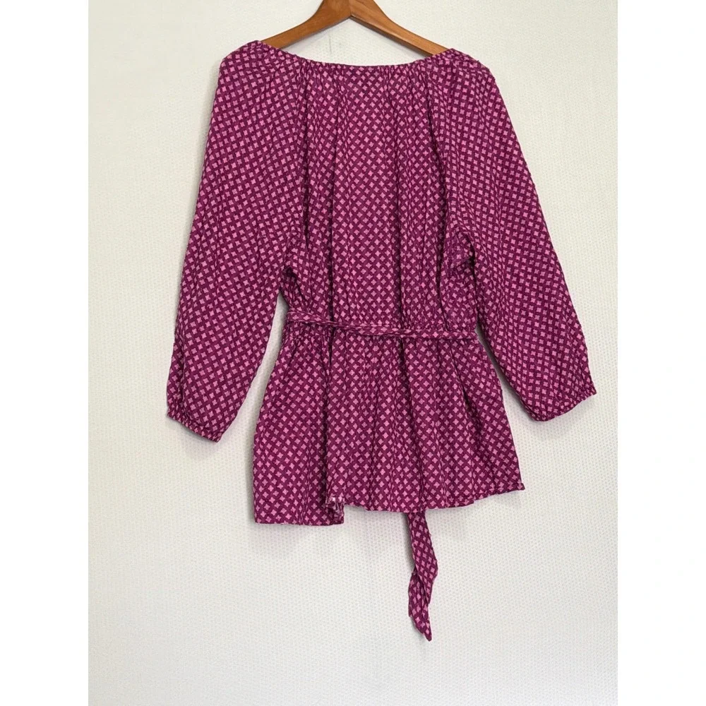 Lane Bryant Purple Pink Geometric Wrap Top Cotton‎ Balloon Sleeve Blouse 18/20